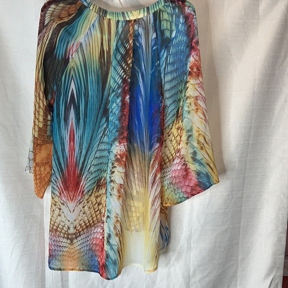 Bellissima flowing reptile feathery print Sheer Blouse medium - Picture 7 of 10